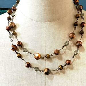 Cookie Lee brown beaded tiger eye long necklace
